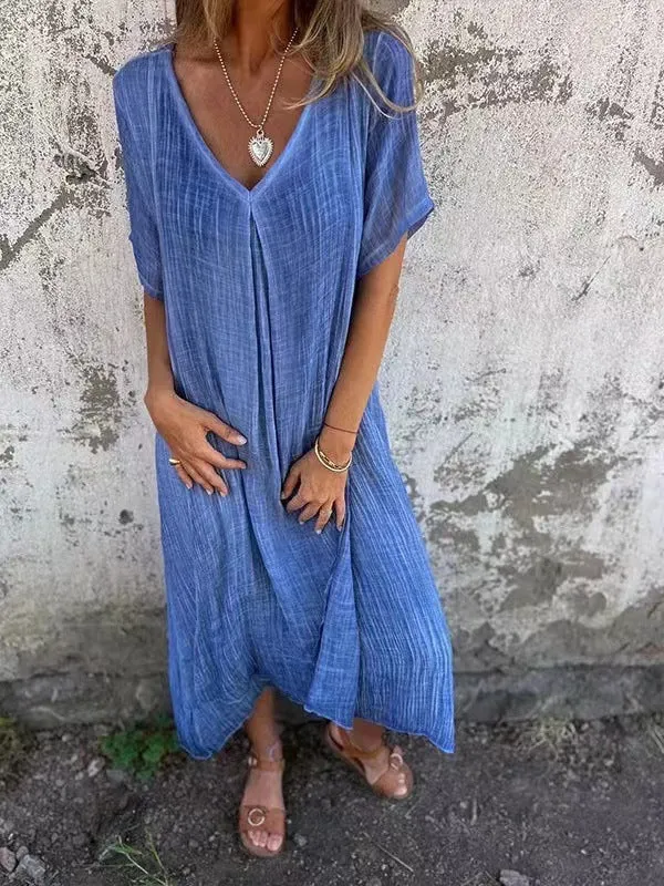 Naia™ - V - Neck Dress in cotton and linen