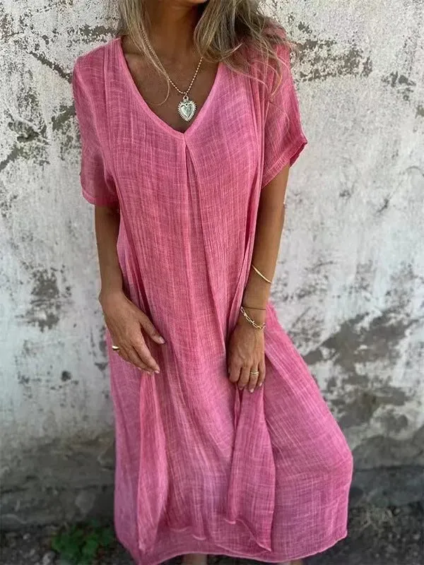 Naia™ - V - Neck Dress in cotton and linen
