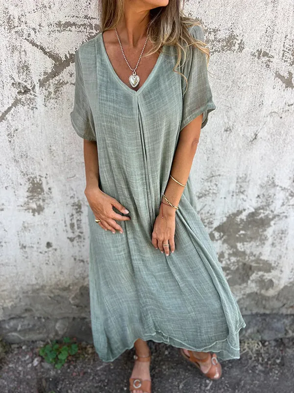 Naia™ - V - Neck Dress in cotton and linen