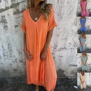 Naia™ - V - Neck Dress in cotton and linen
