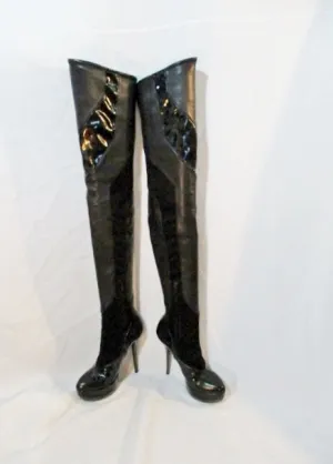 NEW GUCCI ITALY LEATHER Fetish Runway Tall Stiletto BOOT BLACK 36.5 6