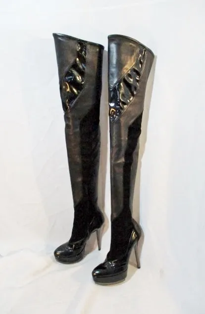 NEW GUCCI ITALY LEATHER Fetish Runway Tall Stiletto BOOT BLACK 36.5 6