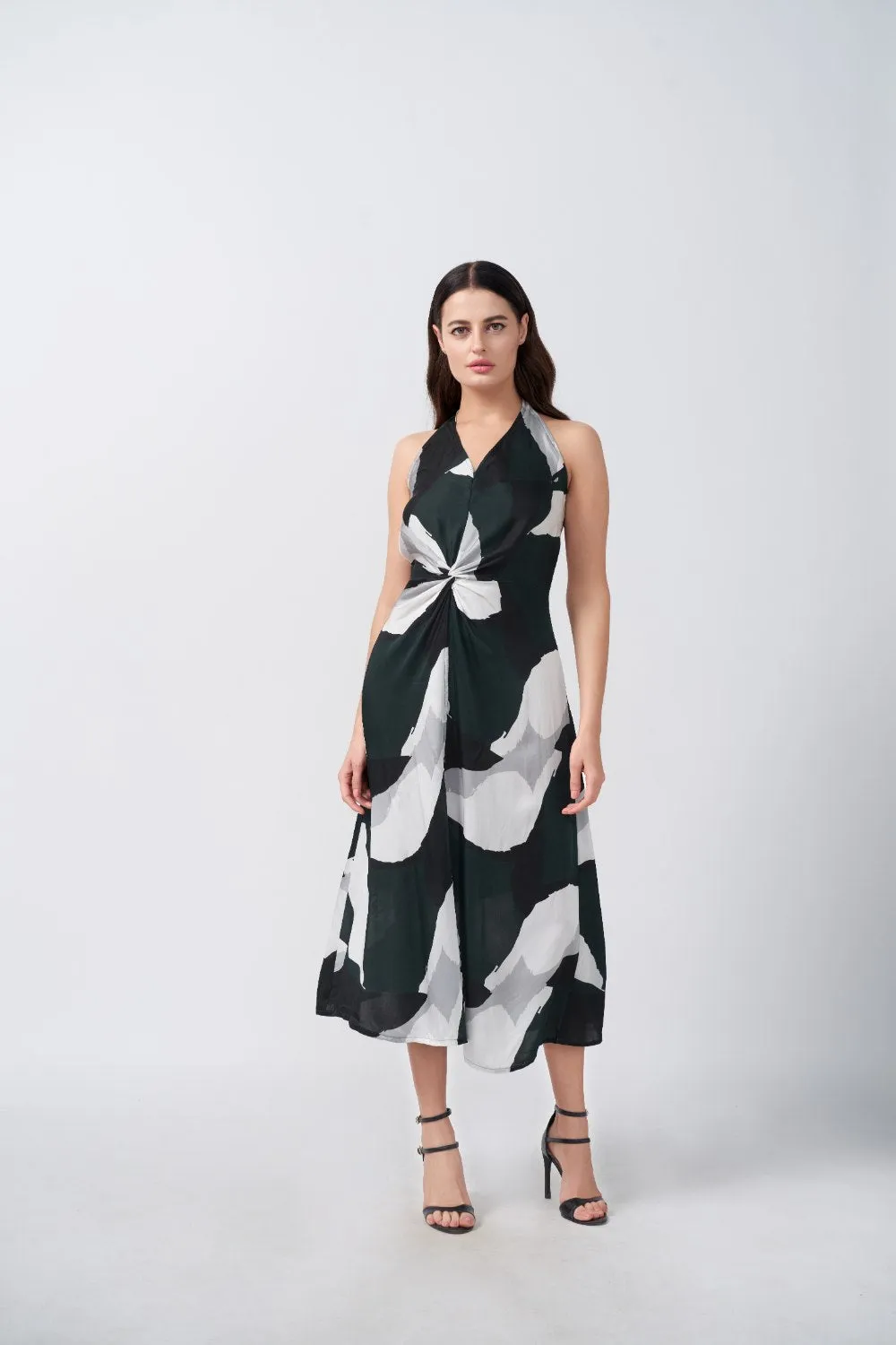 Noir Whisper Silk Midi Dress