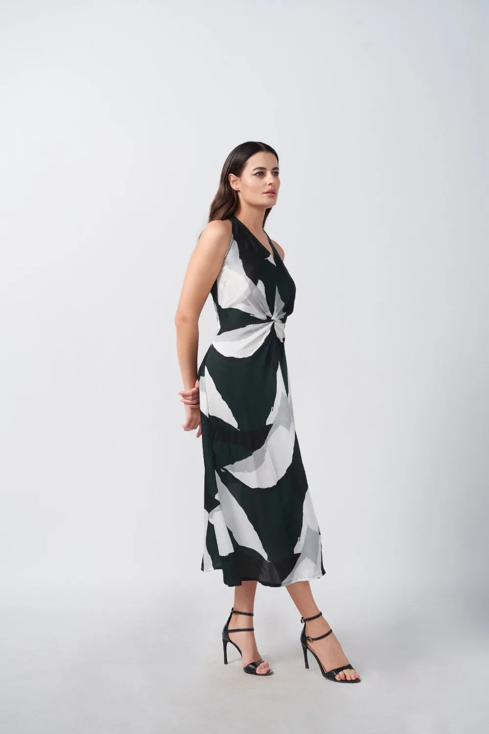 Noir Whisper Silk Midi Dress