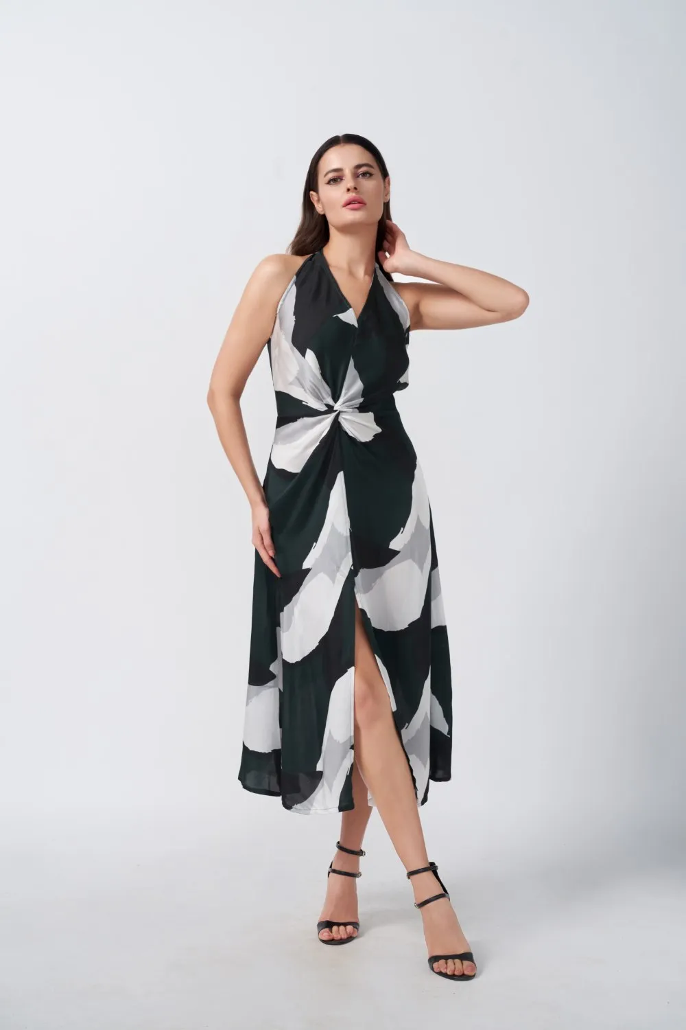 Noir Whisper Silk Midi Dress