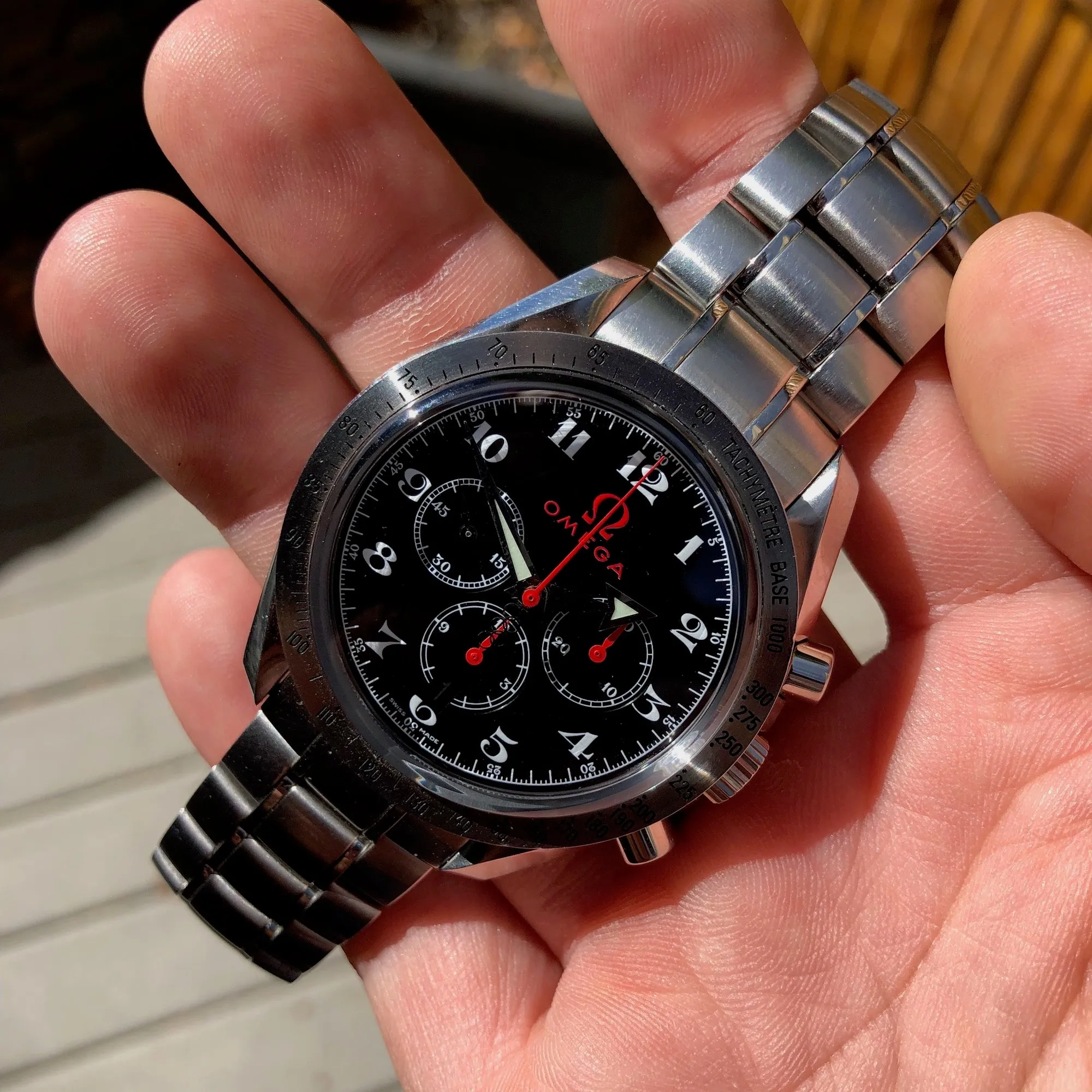 Omega 3557.50.00 Speedmaster Broad Arrow Olympic Collection Chronograph Wristwatch Box Papers