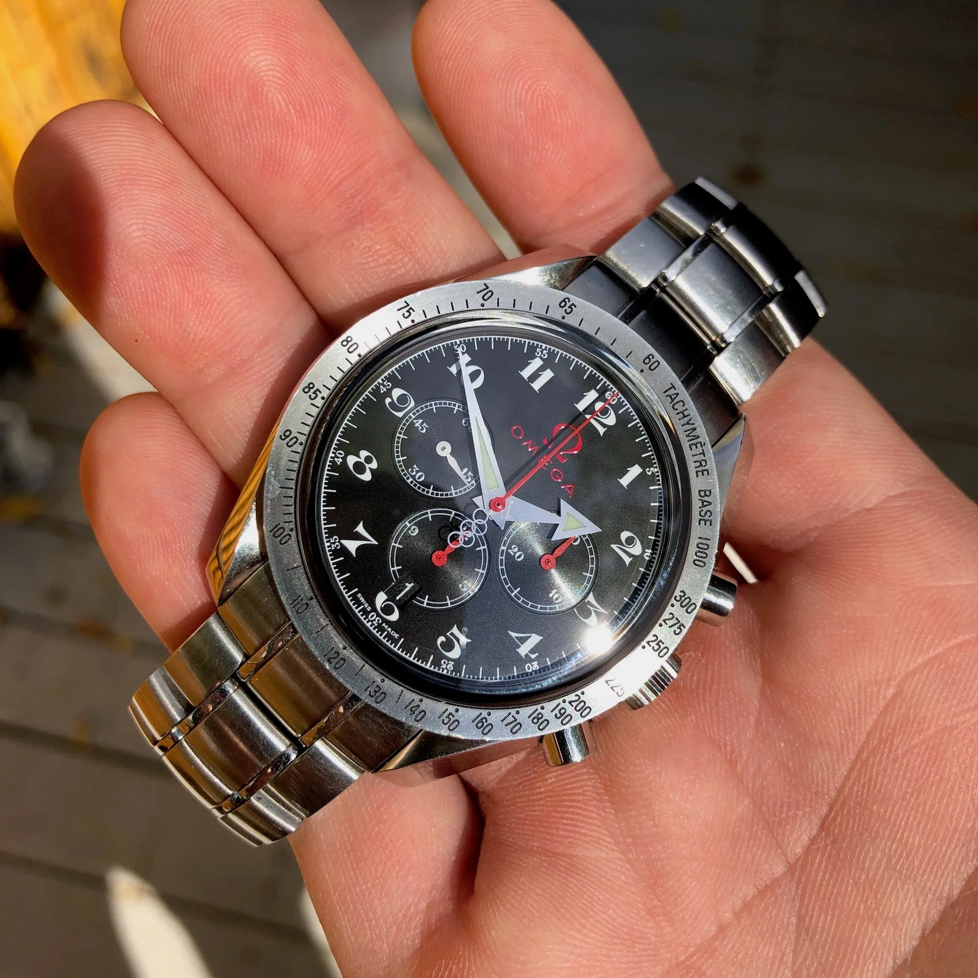 Omega 3557.50.00 Speedmaster Broad Arrow Olympic Collection Chronograph Wristwatch Box Papers