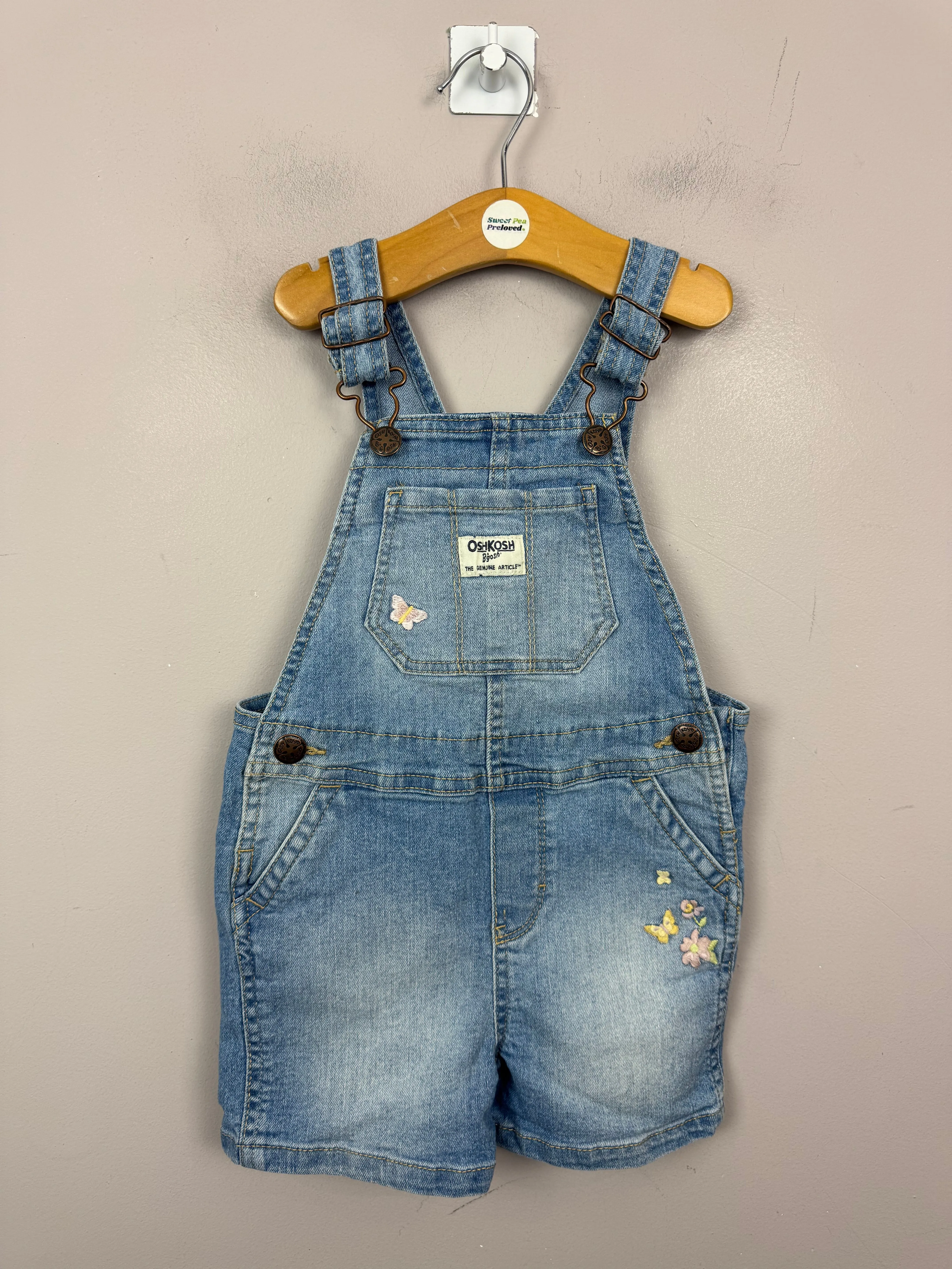 Oshkosh embroidered short denim dungarees 3y