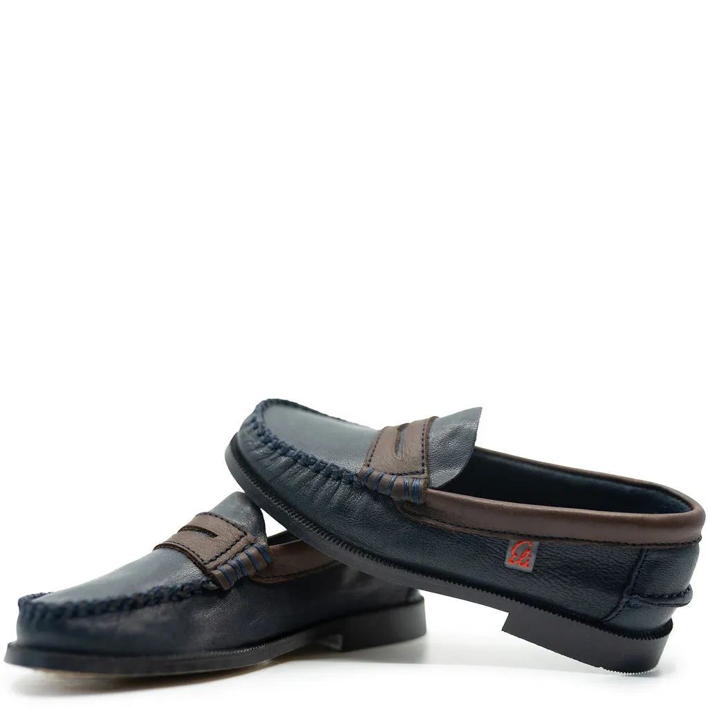 Papanatas Navy and Brown Penny Loafer