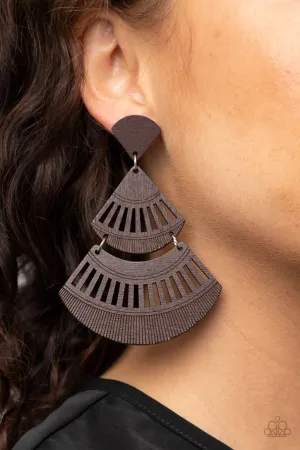 Paparazzi Oriental Oasis - Brown Wooden Earrings