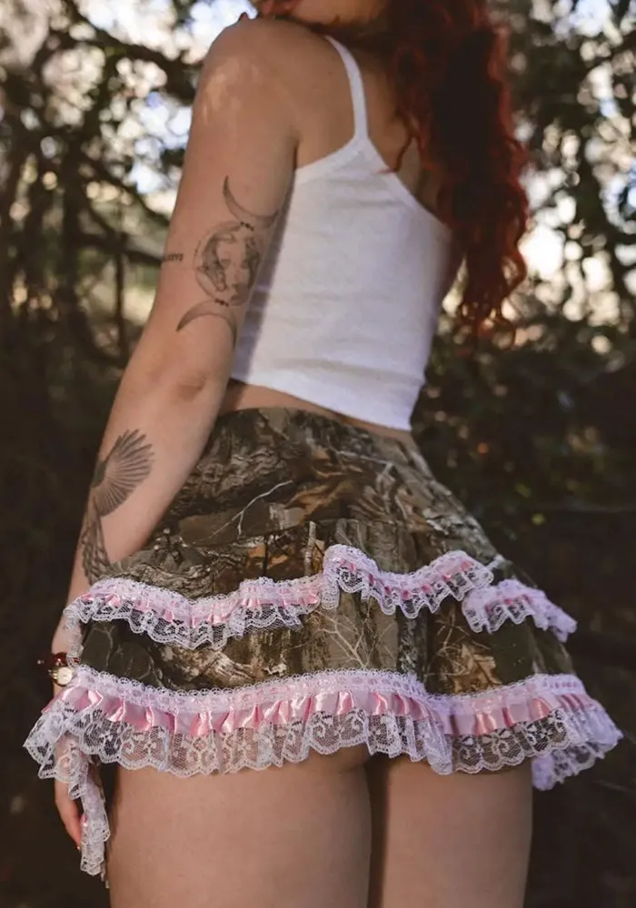 Playful Lace Bow-Trimmed A-Line Skirt with Sweet Vintage Charm