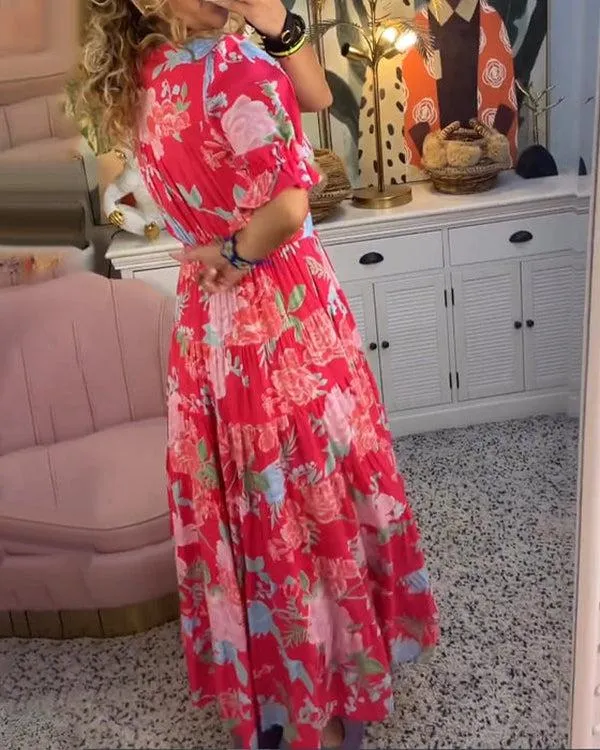 Popular maxi dress with short sleeves and print
