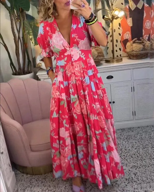 Popular maxi dress with short sleeves and print