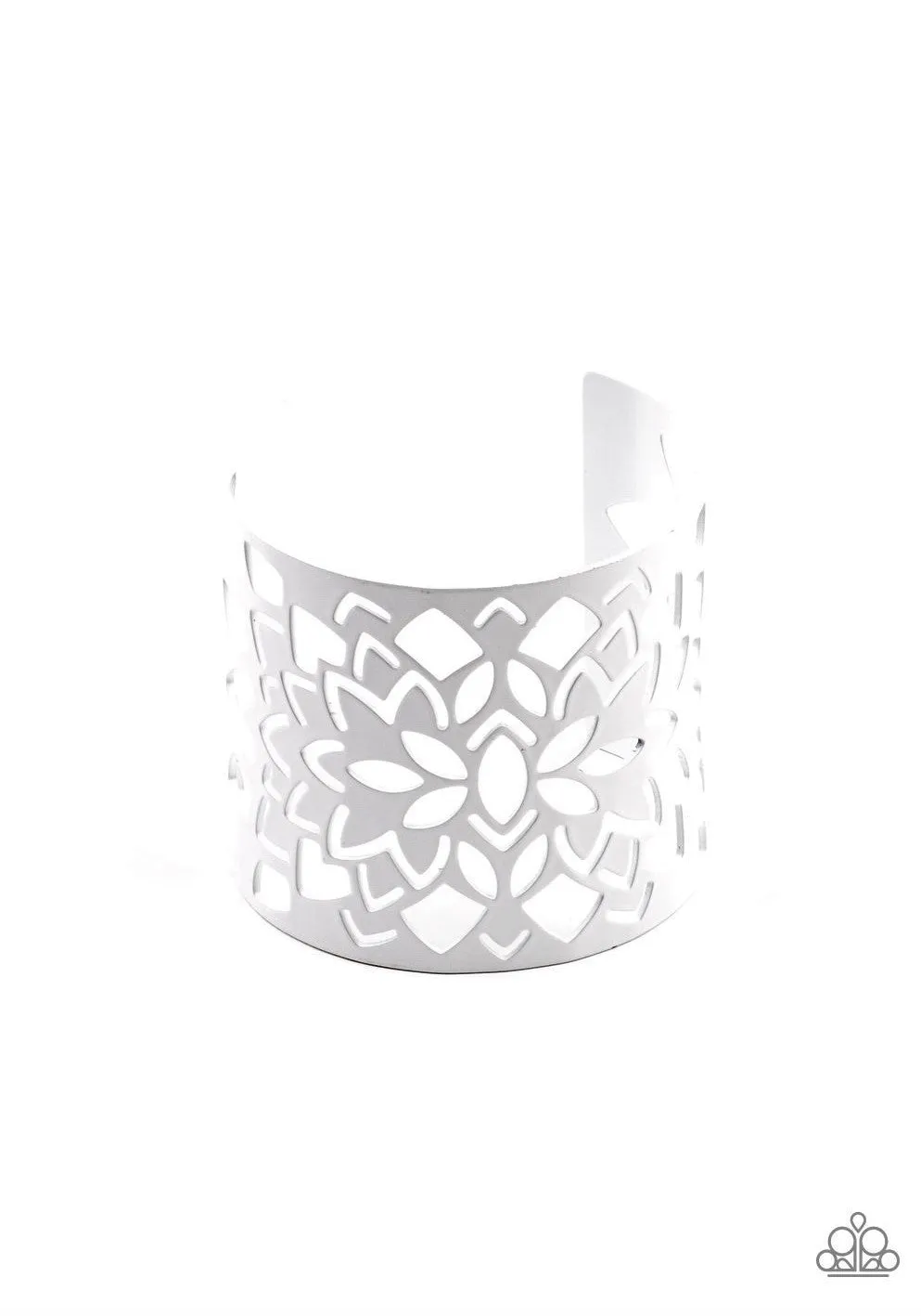 " Hacienda Hotspot " White Floral Stenciled Design Cuff Bracelet