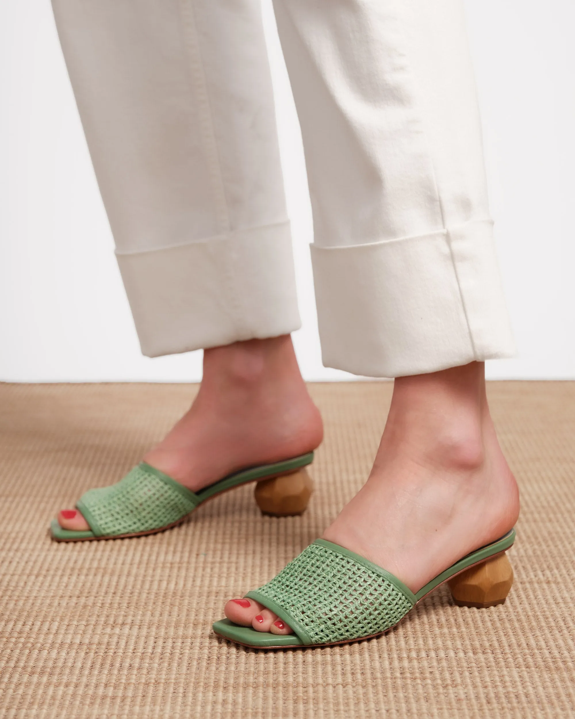 Raffia Mesh Slide - Green