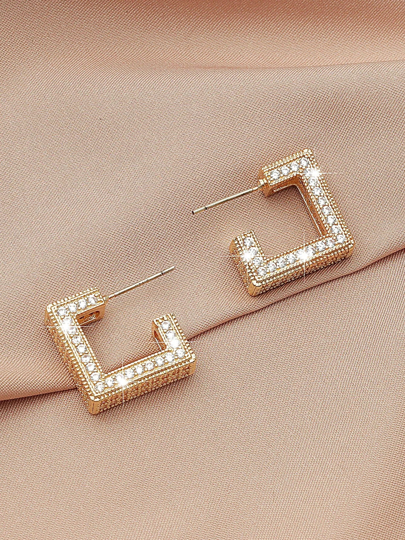 Rhinestone Decor Geometric Hoop Earrings - Gold