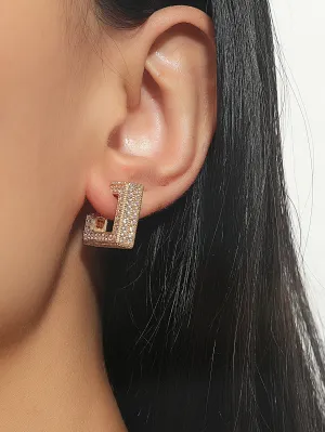 Rhinestone Decor Geometric Hoop Earrings - Gold