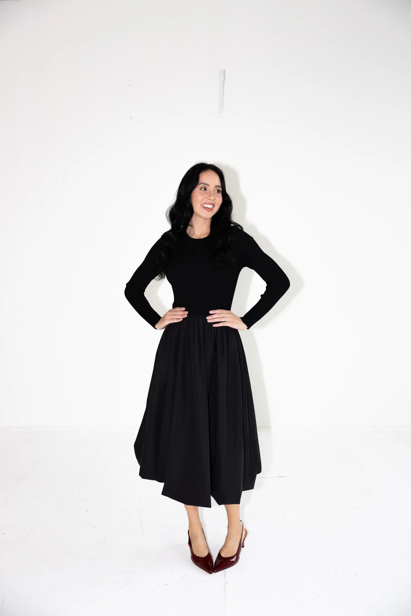 Ribbed Knit & Balloon Skirt Dress-Final Sale