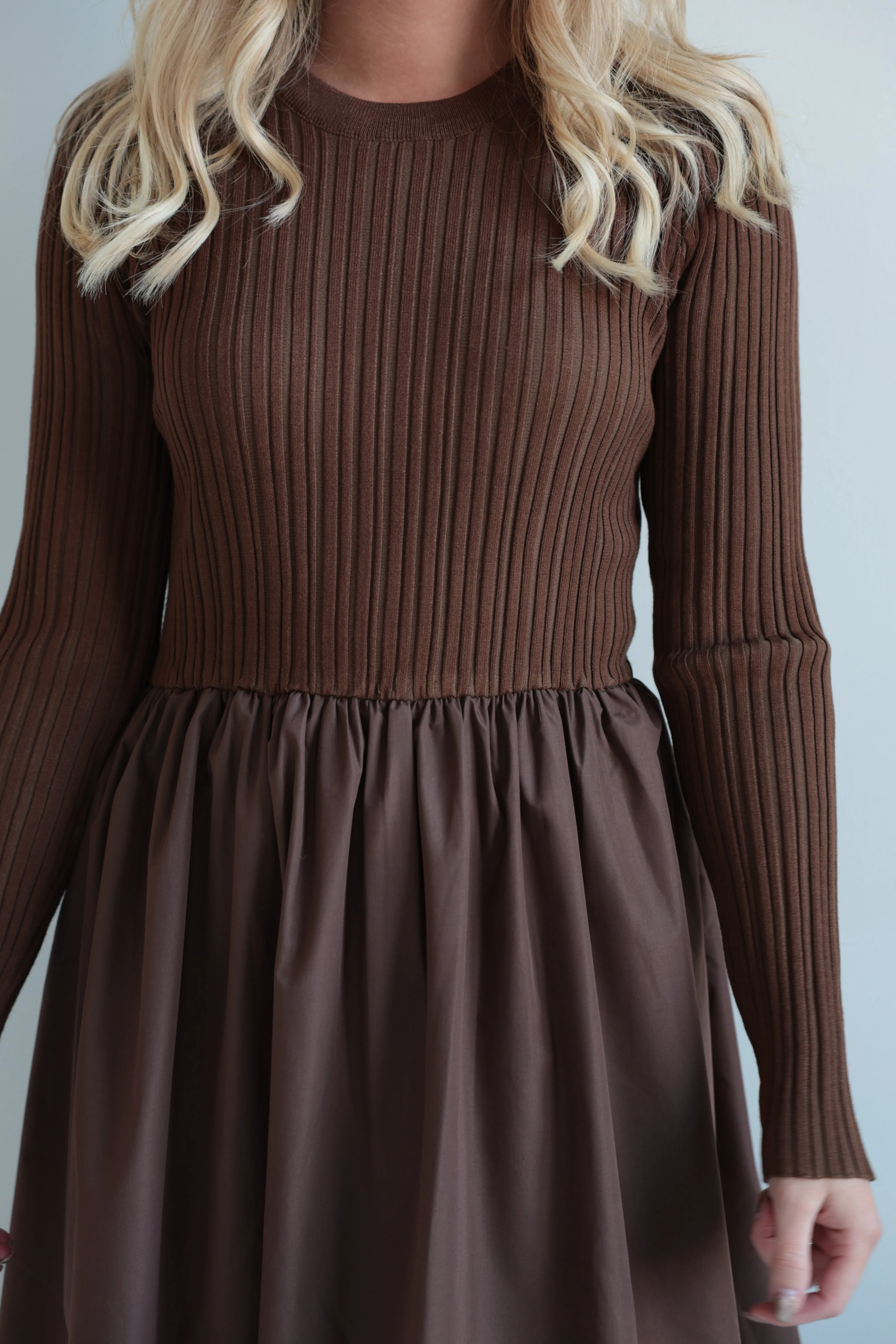 Ribbed Knit & Balloon Skirt Dress-Final Sale