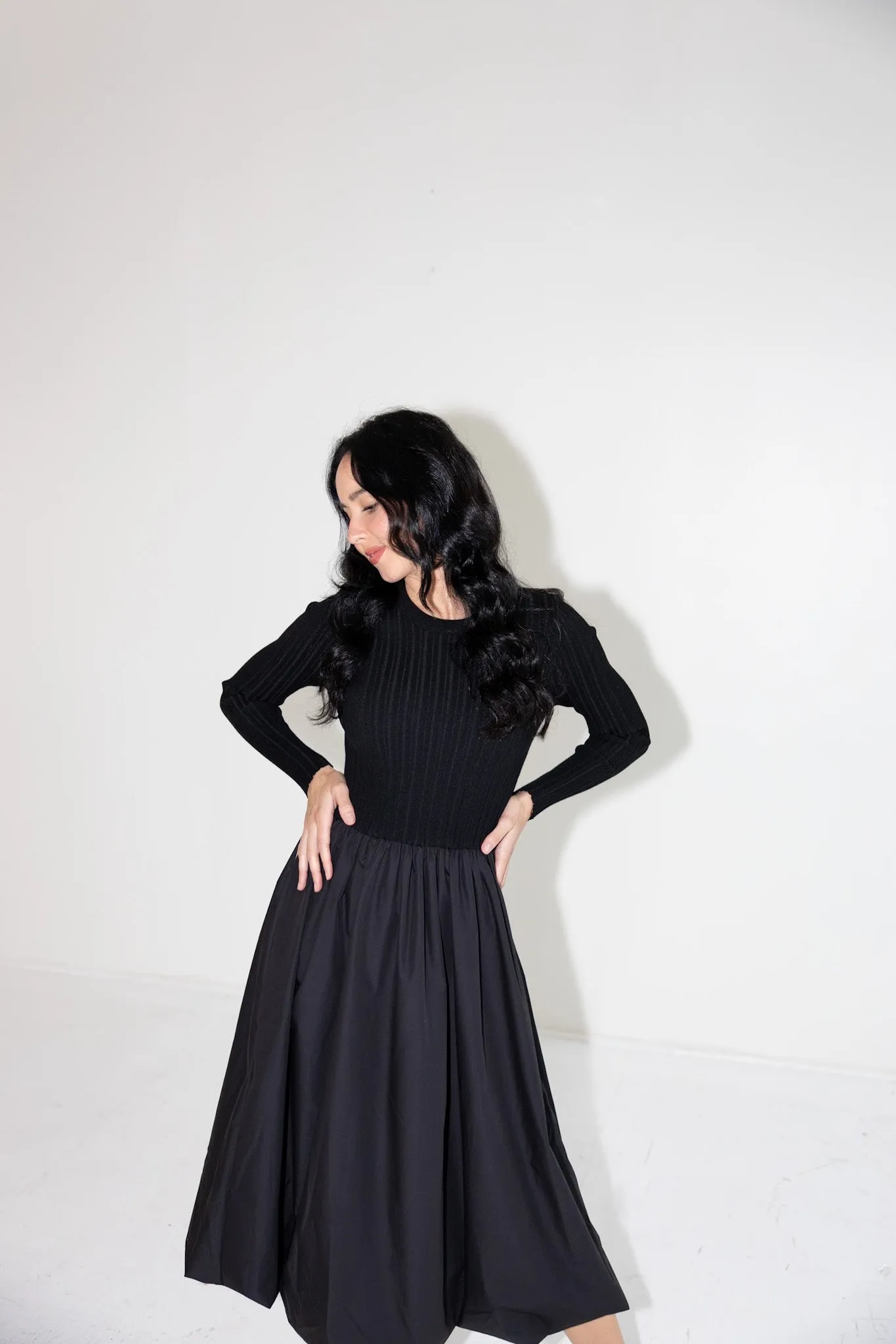 Ribbed Knit & Balloon Skirt Dress-Final Sale