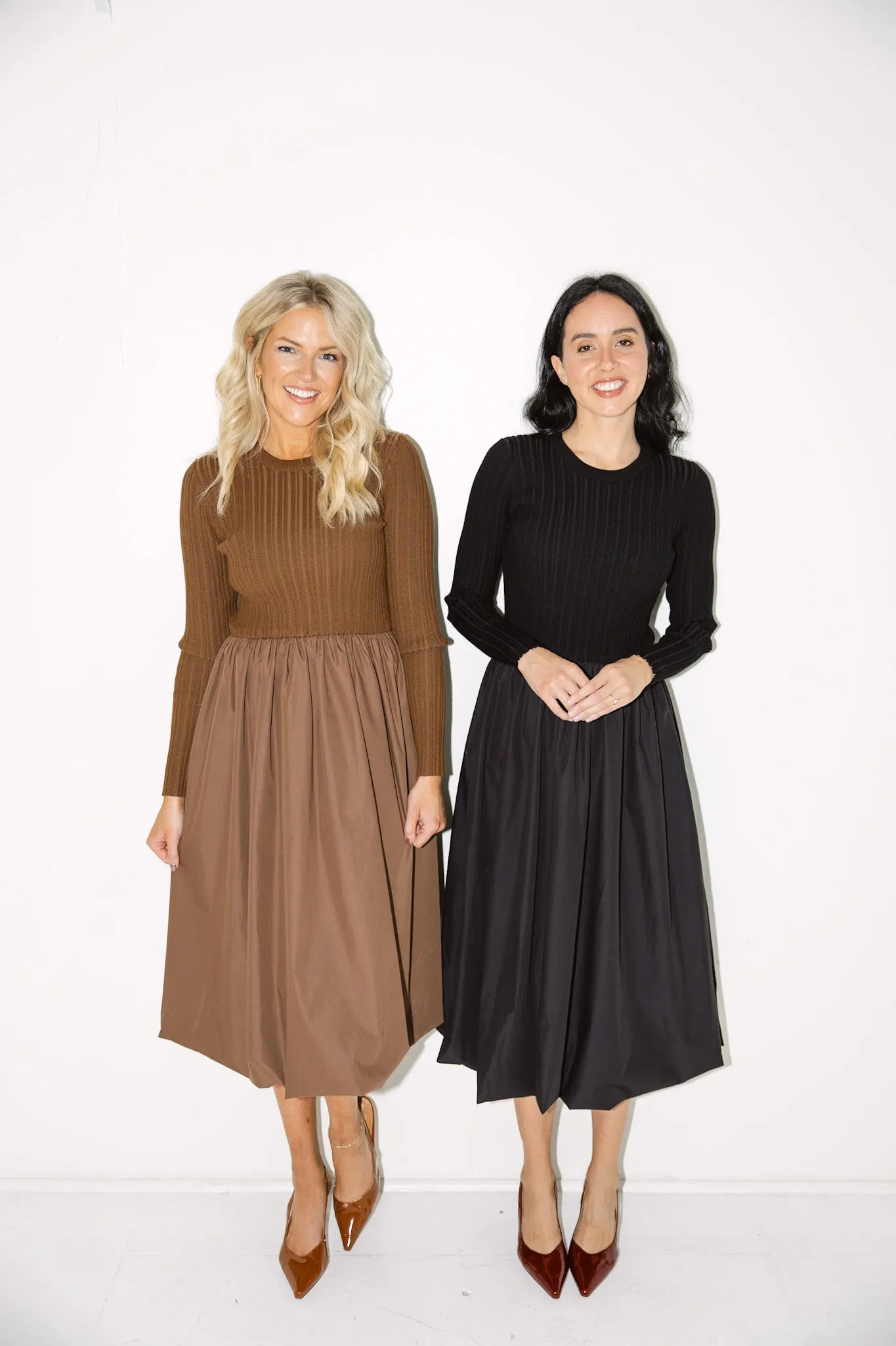Ribbed Knit & Balloon Skirt Dress-Final Sale