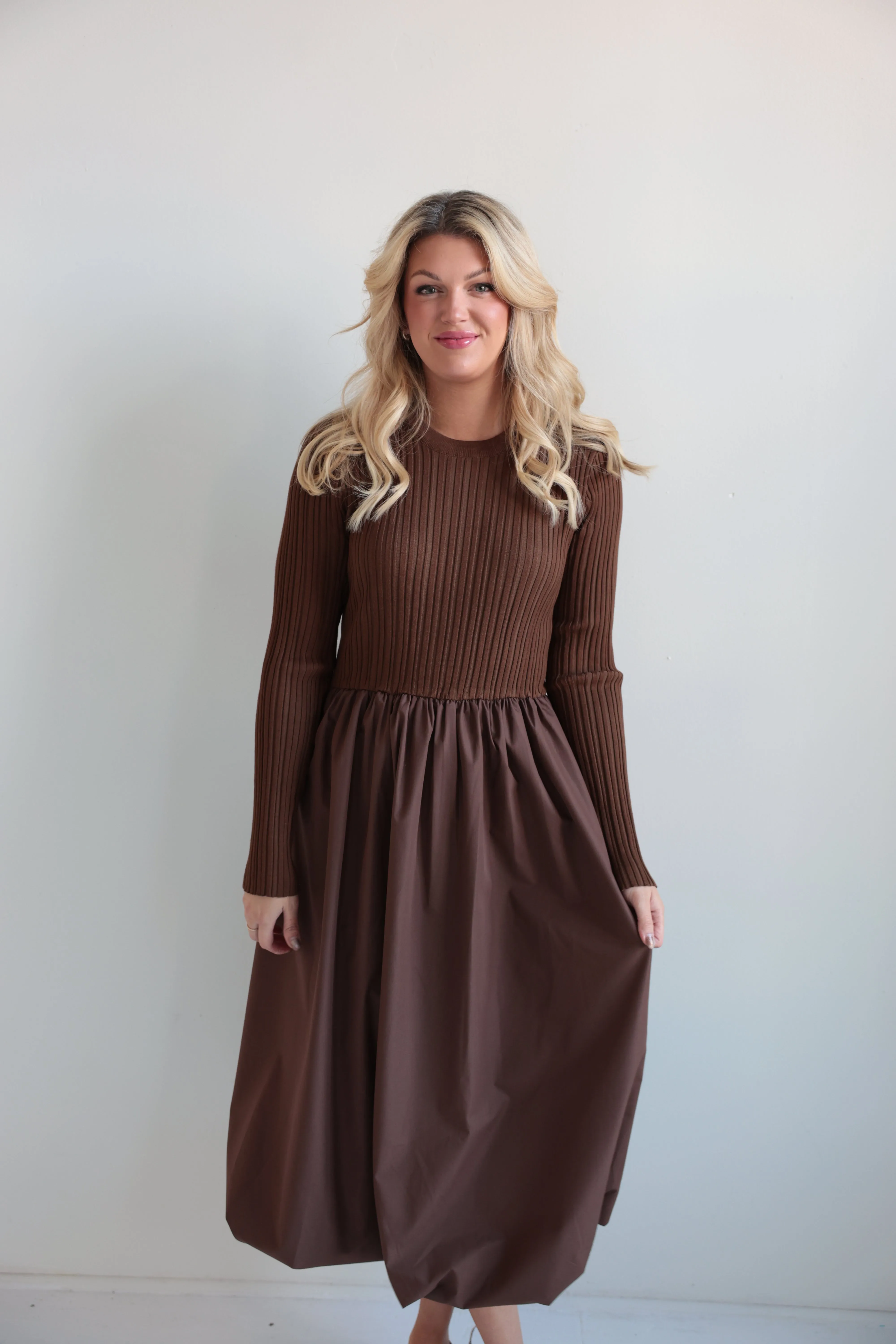 Ribbed Knit & Balloon Skirt Dress-Final Sale