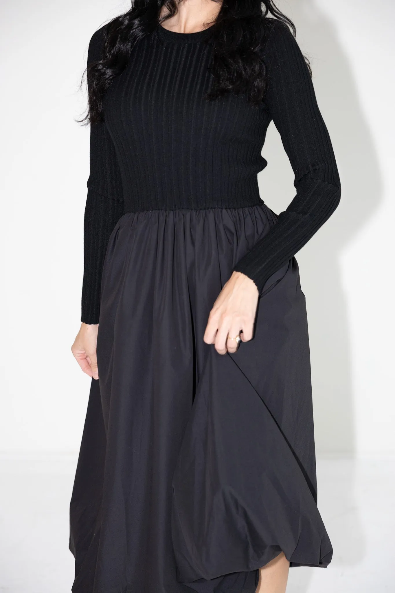 Ribbed Knit & Balloon Skirt Dress-Final Sale