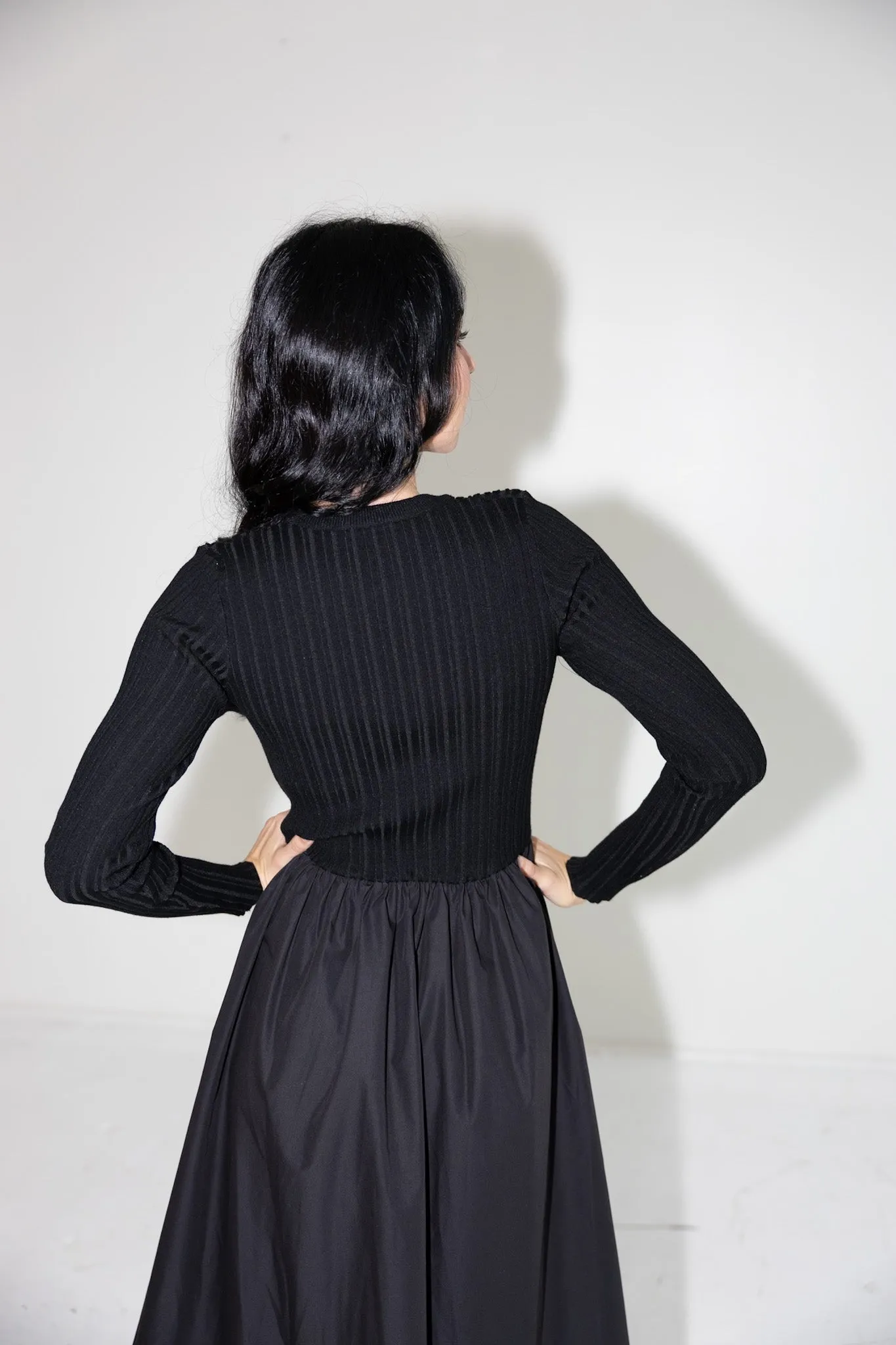 Ribbed Knit & Balloon Skirt Dress-Final Sale