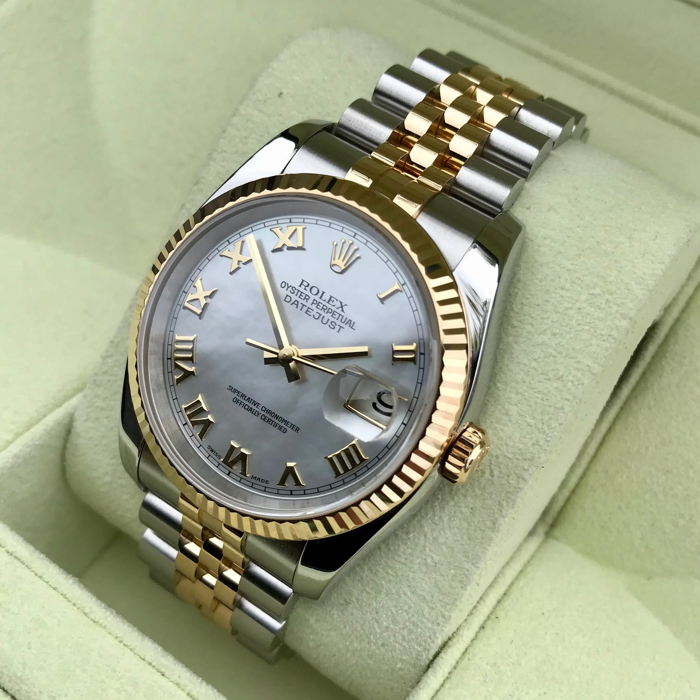 Rolex Datejust 116233 Two Tone Steel Gold Roman MOP Automatic Wristwatch