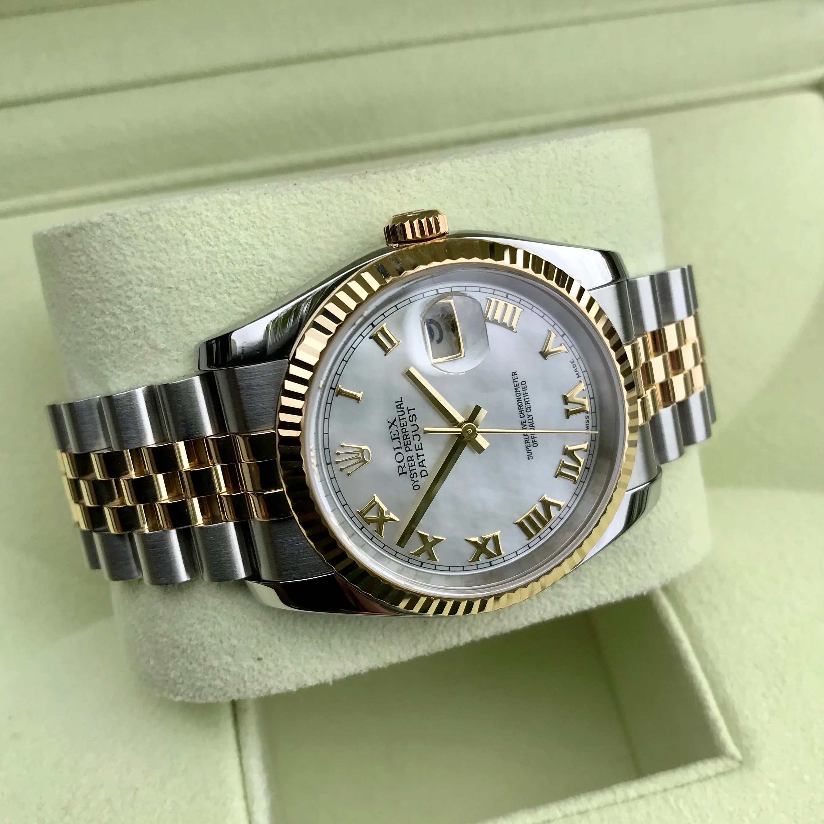 Rolex Datejust 116233 Two Tone Steel Gold Roman MOP Automatic Wristwatch