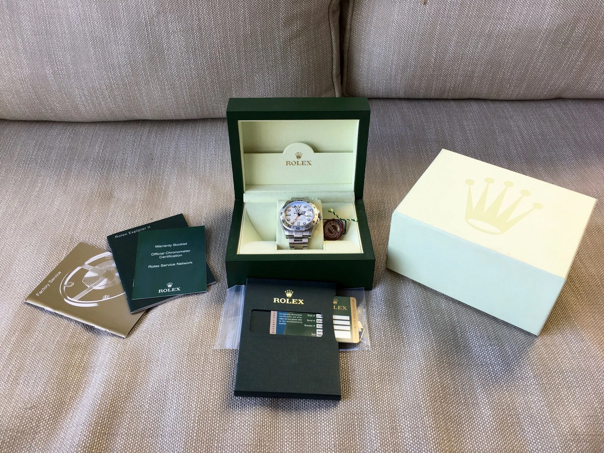 Rolex Explorer II 216570 Steel GMT Random Serial Oyster Wristwatch 2013 Box Papers
