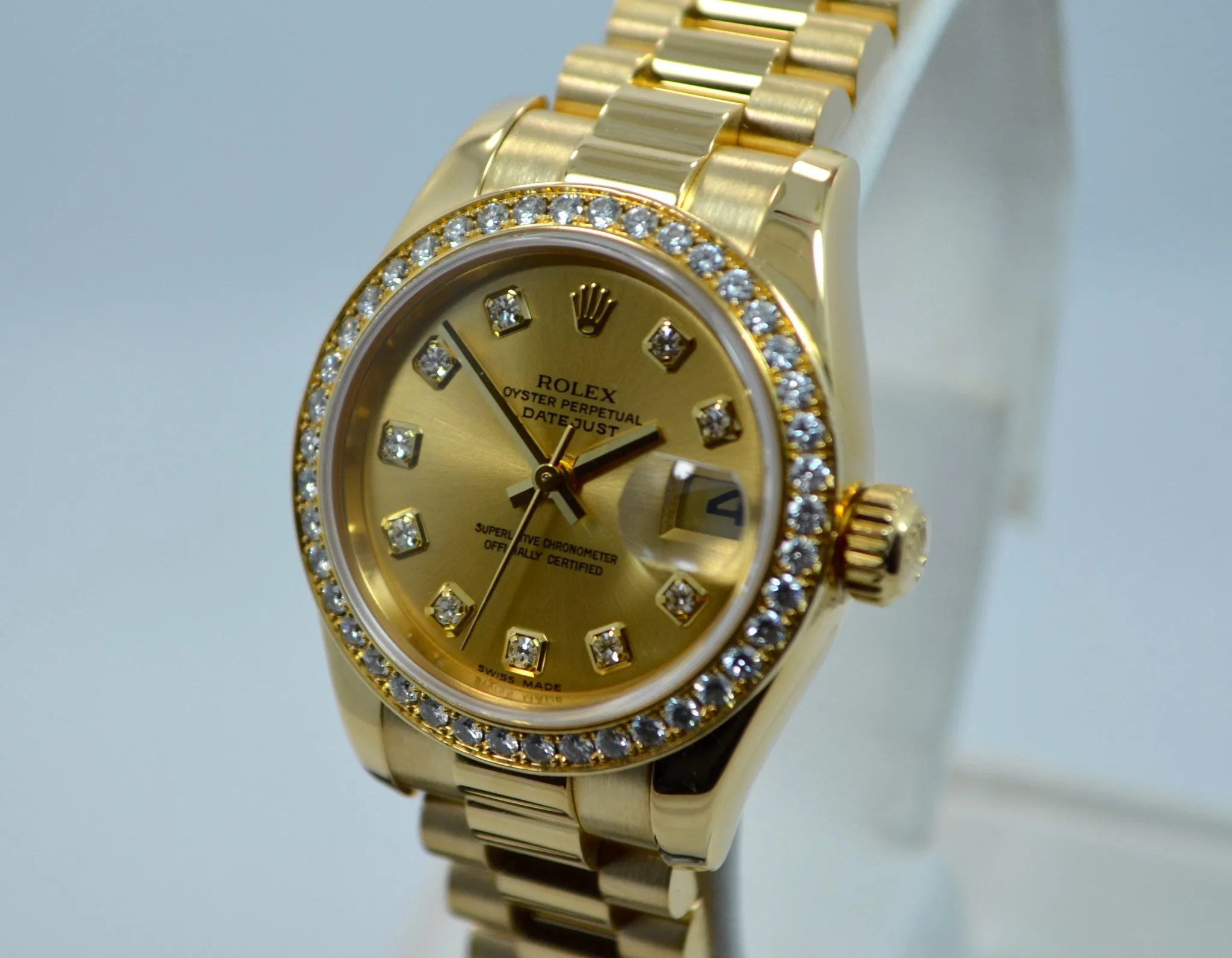 Rolex Ladies President 179138 Datejust 18K Yellow Gold Diamond "K" Serial Champagne Box Papers
