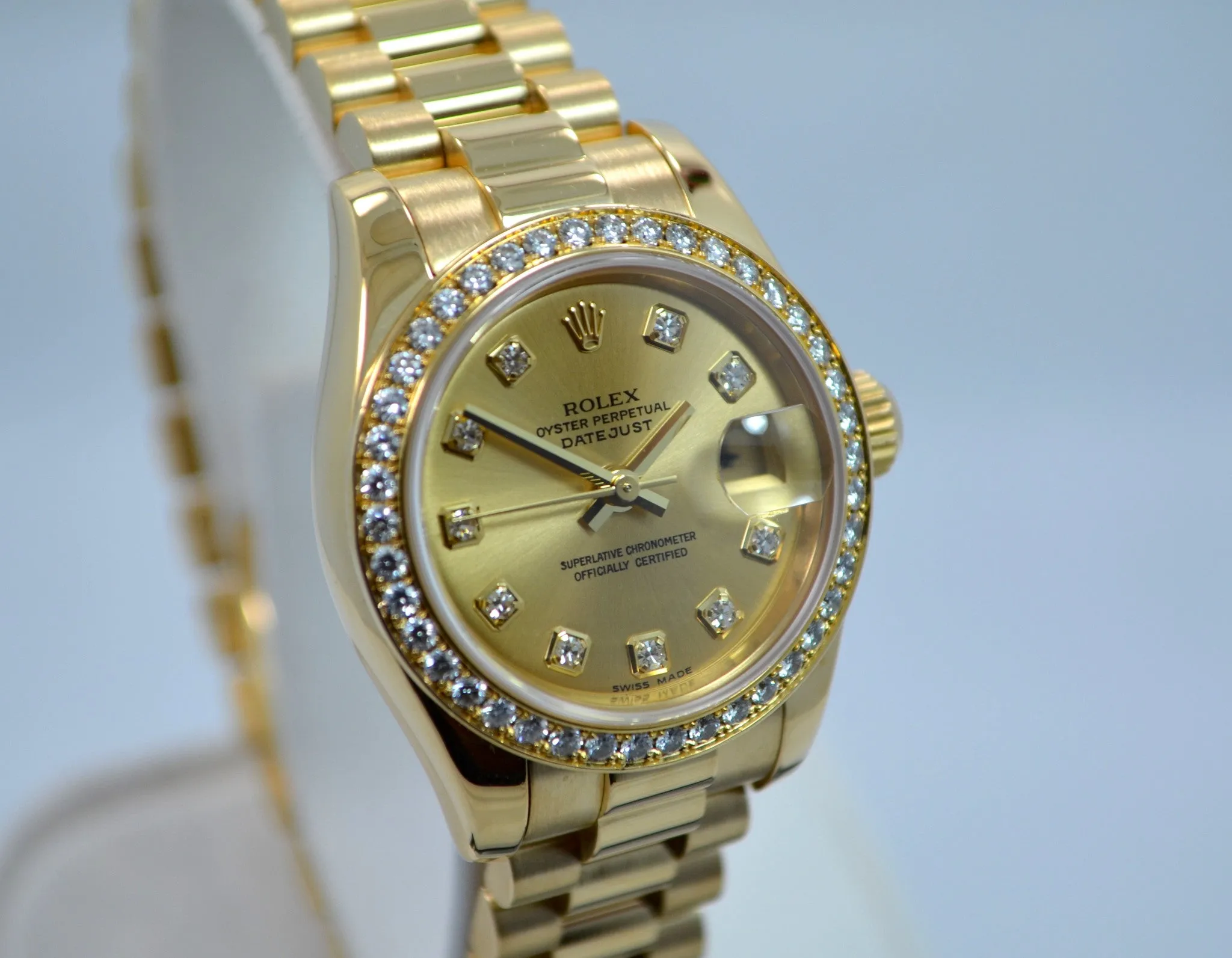 Rolex Ladies President 179138 Datejust 18K Yellow Gold Diamond "K" Serial Champagne Box Papers