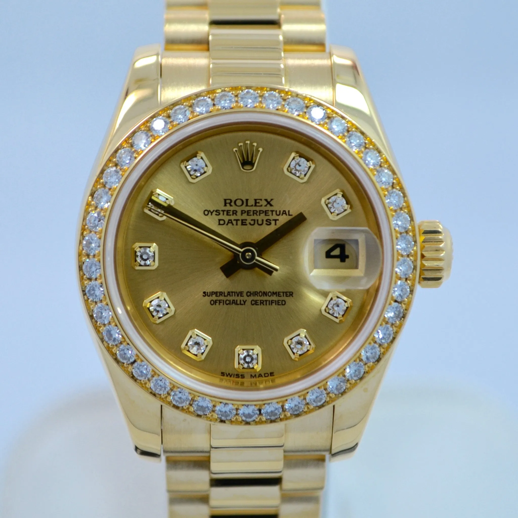 Rolex Ladies President 179138 Datejust 18K Yellow Gold Diamond "K" Serial Champagne Box Papers