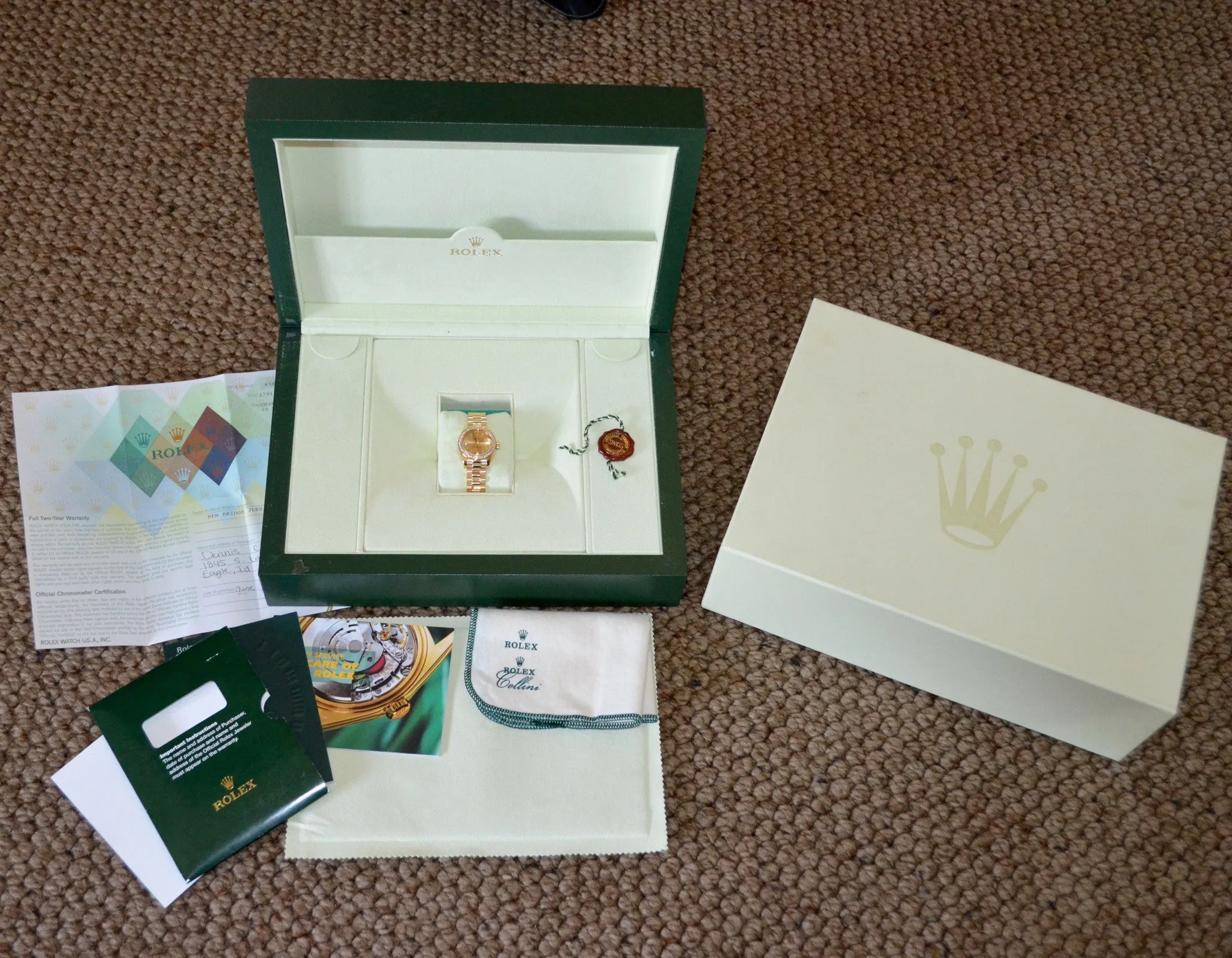 Rolex Ladies President 179138 Datejust 18K Yellow Gold Diamond "K" Serial Champagne Box Papers