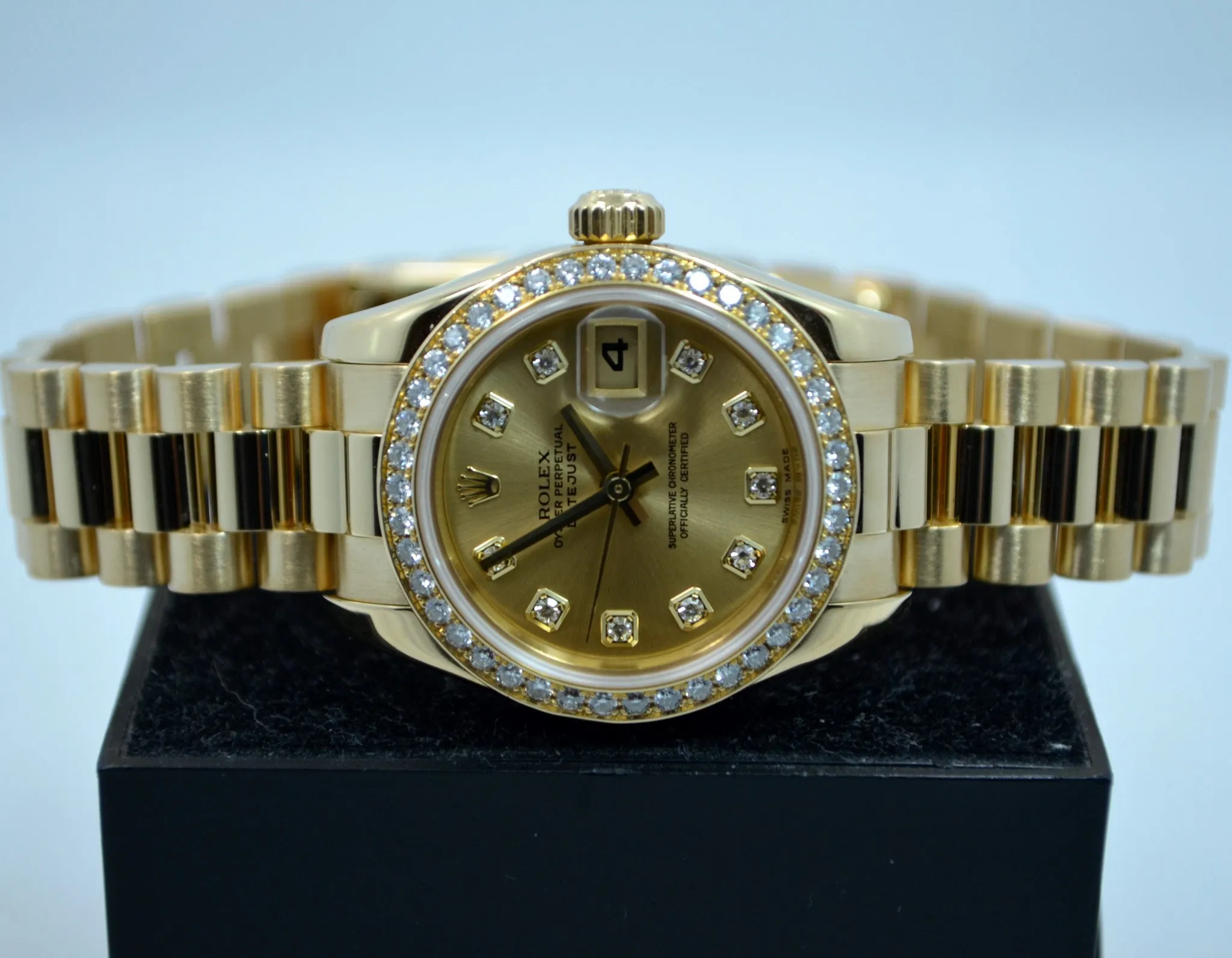 Rolex Ladies President 179138 Datejust 18K Yellow Gold Diamond "K" Serial Champagne Box Papers