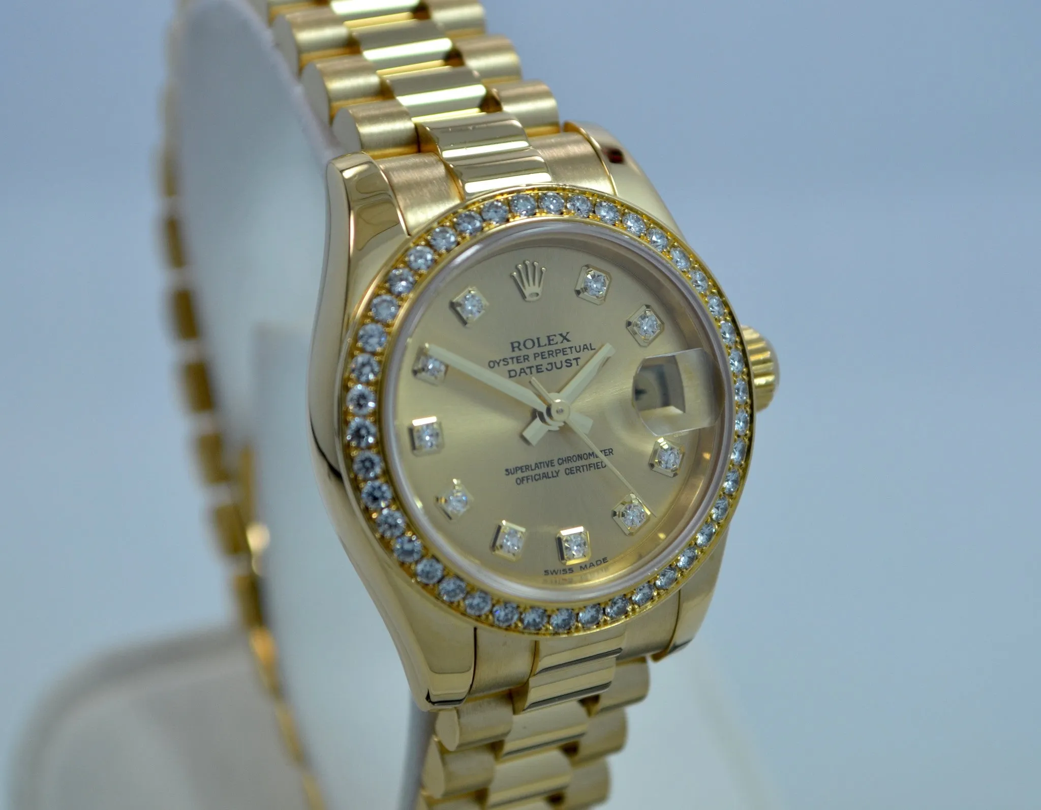 Rolex Ladies President 179138 Datejust 18K Yellow Gold Diamond "K" Serial Champagne Box Papers