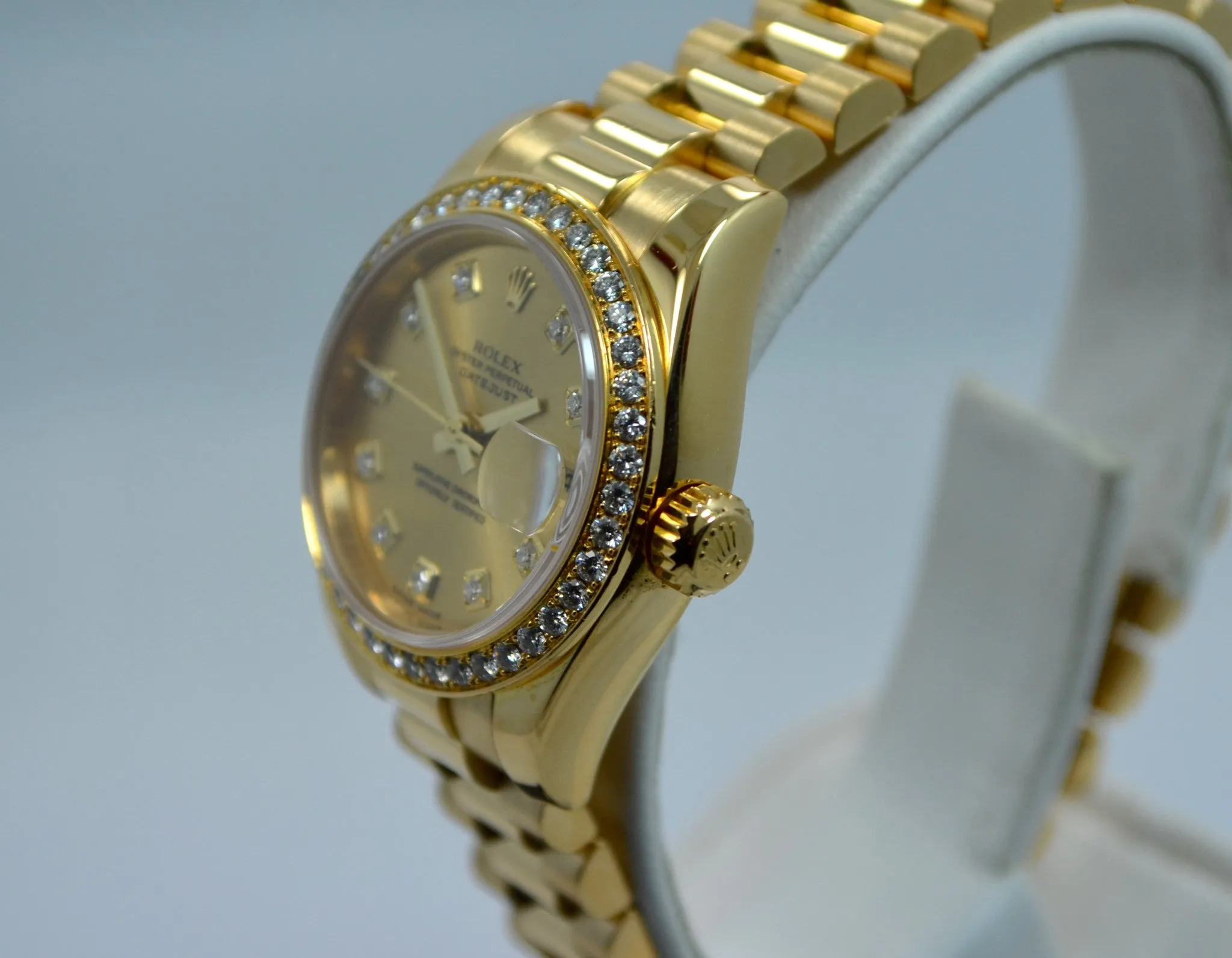Rolex Ladies President 179138 Datejust 18K Yellow Gold Diamond "K" Serial Champagne Box Papers
