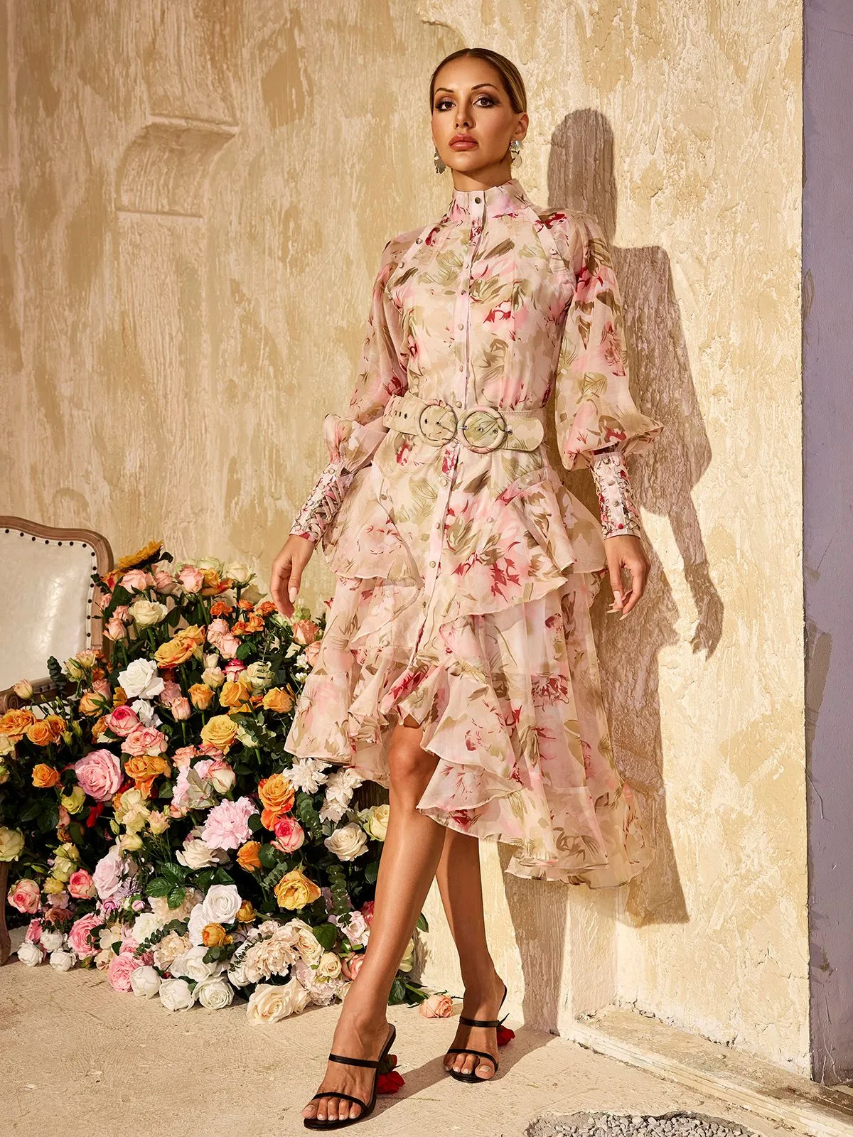 Rosabel Ruffle Shirt Midi Dress