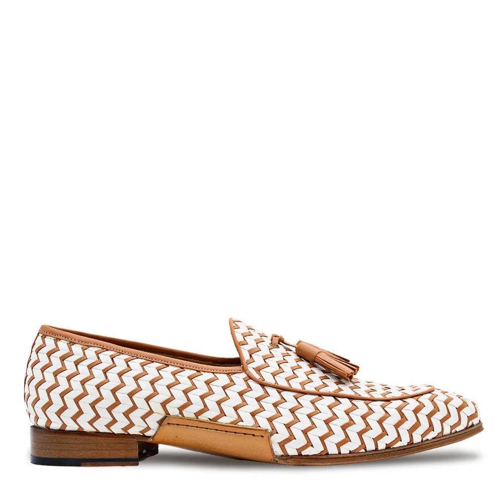 Sants Woven Two Toned Slip On-Bone/Camel | Mezlan