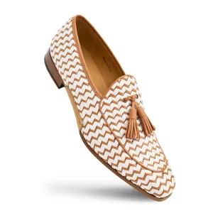 Sants Woven Two Toned Slip On-Bone/Camel | Mezlan
