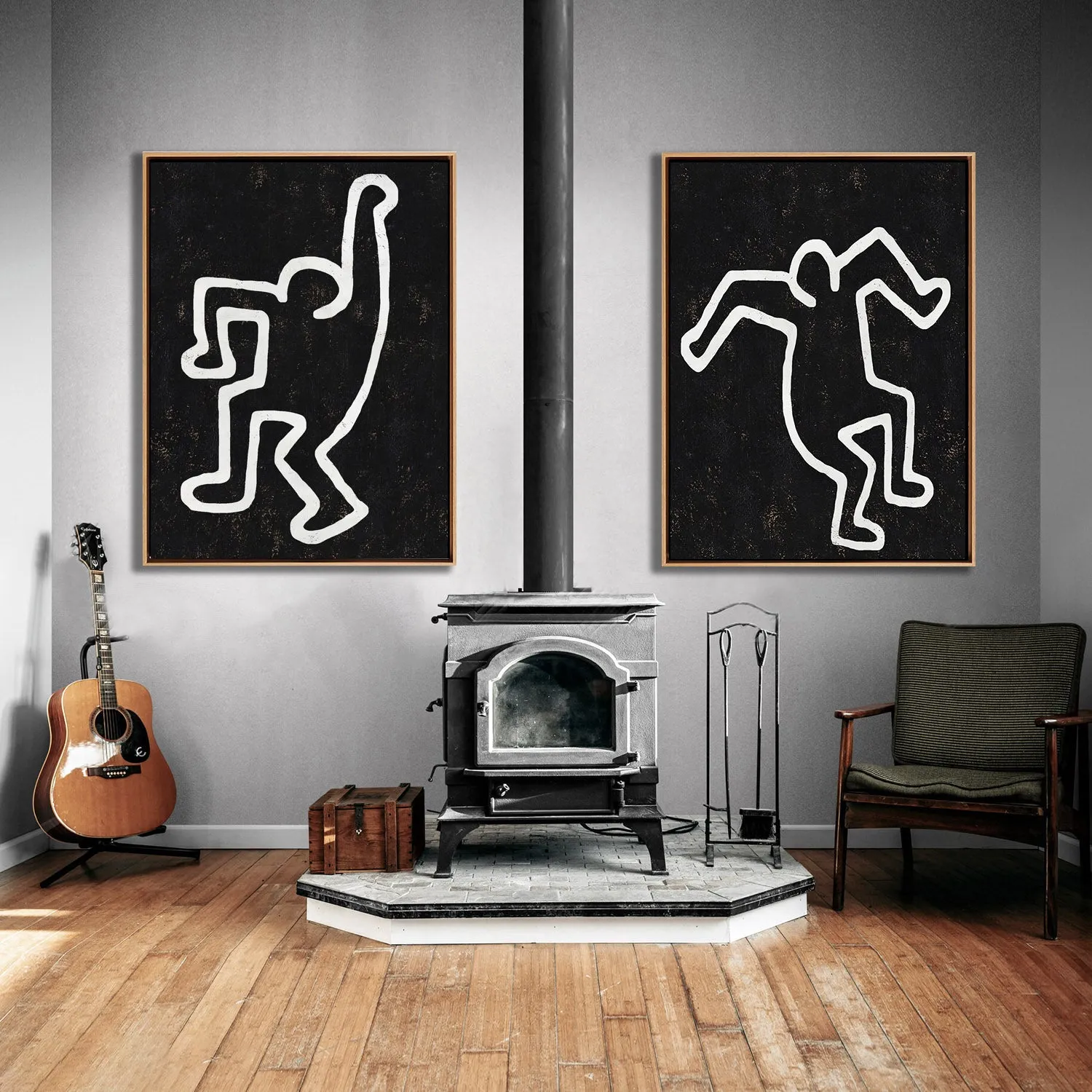 Set of 2 Minimal Painting Dancing Man P118B