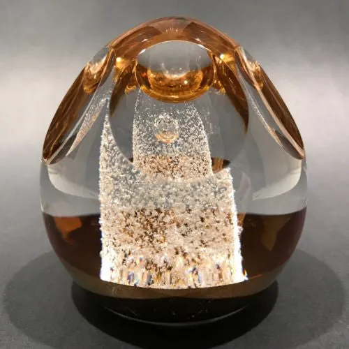 Signed Orrefors Faceted Art Glass Paperweight Gold Plated Modern Design