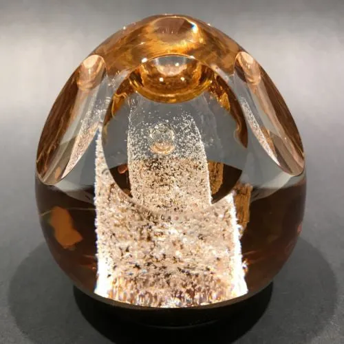Signed Orrefors Faceted Art Glass Paperweight Gold Plated Modern Design