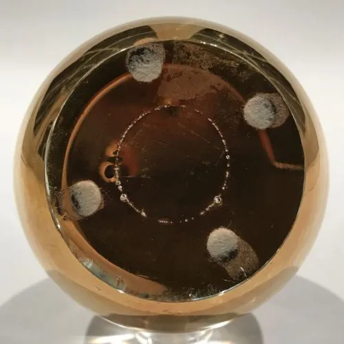 Signed Orrefors Faceted Art Glass Paperweight Gold Plated Modern Design