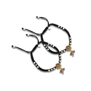 Silver Stylish Flower Beads Dhaga Payal