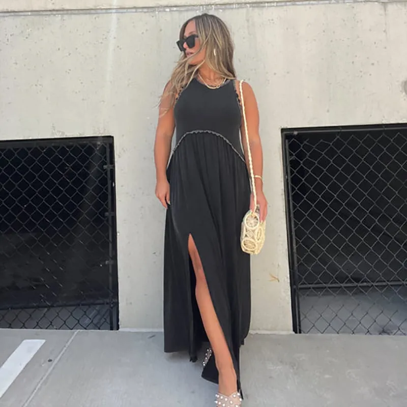 Slit Casual Simple Loose Maxi Long Dress