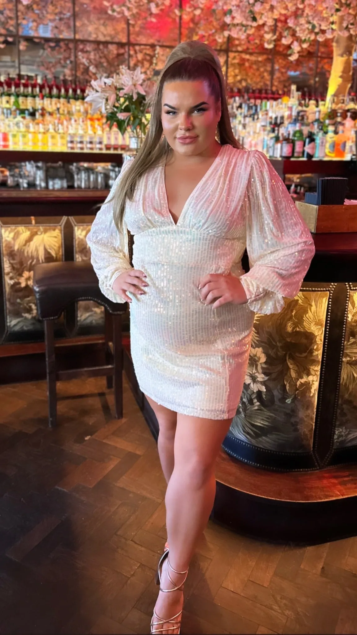 Starlette Multi Sequin Cream Ruched Detail Mini Dress
