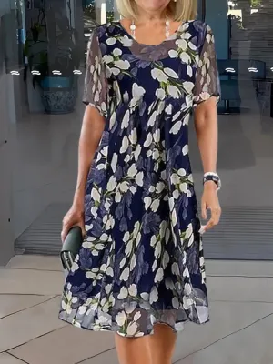 Stephanie™ | Floral Print Double Tunic Dress