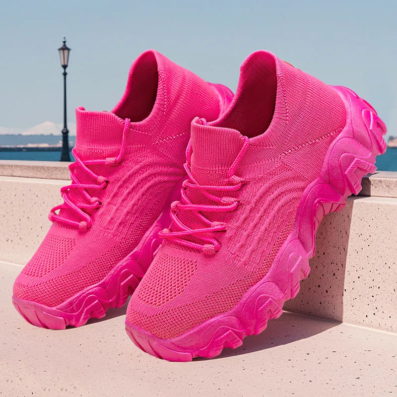 Stylish Women's Casual Sneakers with Perforated Knitted Upper for Comfort